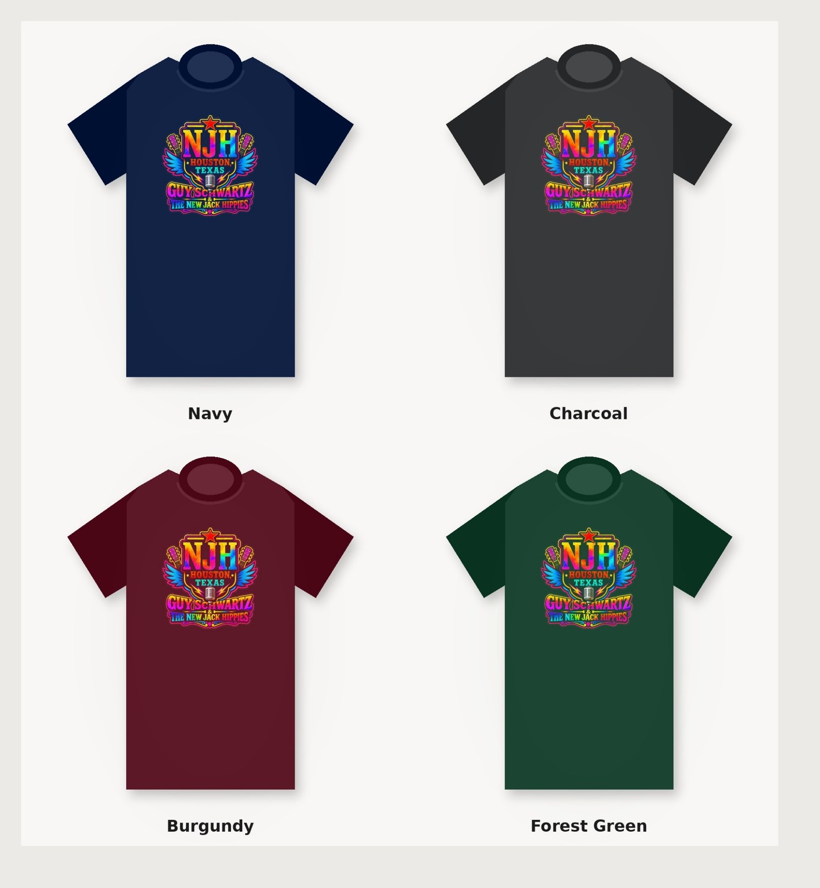 New Jack Hippies shirts in navy, charcoal, burgundy and forest green